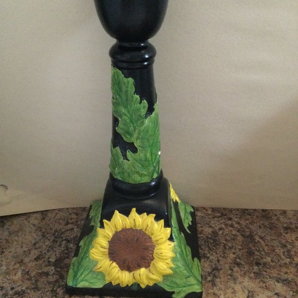 Ceramic candlestick holder black with yellow sunflowers relief - Picture 3 of 7